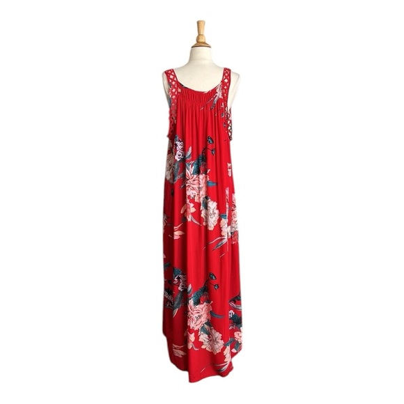 JAASE Red Floral Maxi Dress Bronte Lover’s Passion Print Boho Crochet, Medium - Picture 10 of 16